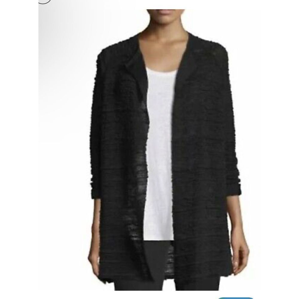 Eileen Fisher Nwt Hemp Open Front Wavy Textured Rib Cardigan Sp